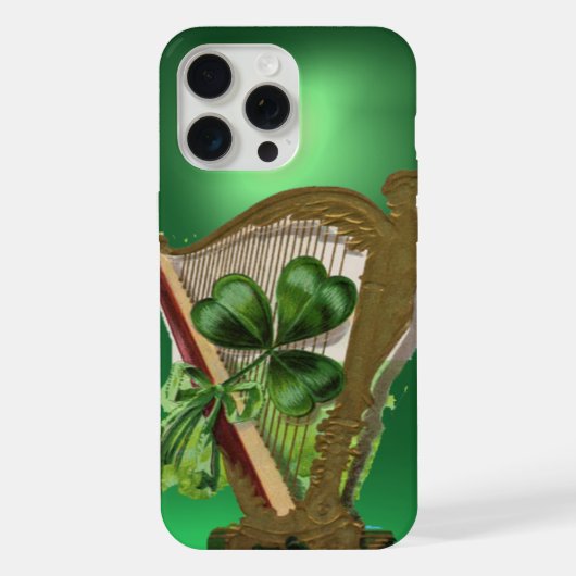 GREEN SHAMROCK HARP St Patrick Day iPhone Hoesje (Achterkant)