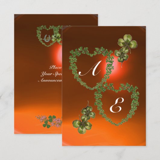 GREEN SHAMROCK HARTS MONOGRAM white, oranje Aankondiging (Voorkant / Achterkant)