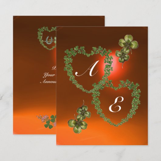GREEN SHAMROCK HARTS MONOGRAM white, oranje Aankondiging (Voorkant / Achterkant)
