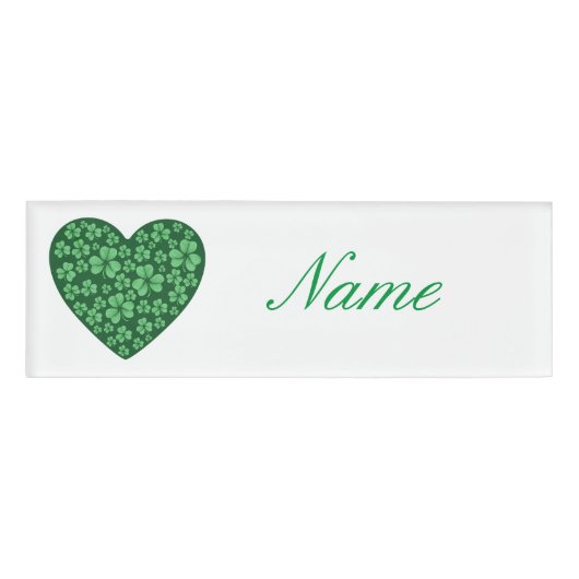 Green Shamrock Heart St Patrick's Day Naambadge (Voorkant)