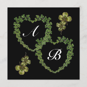 GREEN SHAMROCK HEARTS MONOGRAM Black white paars Aankondiging
