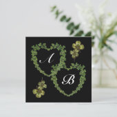 GREEN SHAMROCK HEARTS MONOGRAM Black white paars Aankondiging (Staand voorkant)