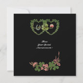 GREEN SHAMROCK HEARTS MONOGRAM Black white paars Aankondiging (Achterkant)