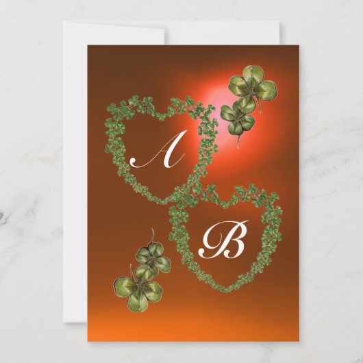 GREEN SHAMROCK HEARTS MONOGRAM oranje groen Aankondiging (Voorkant)