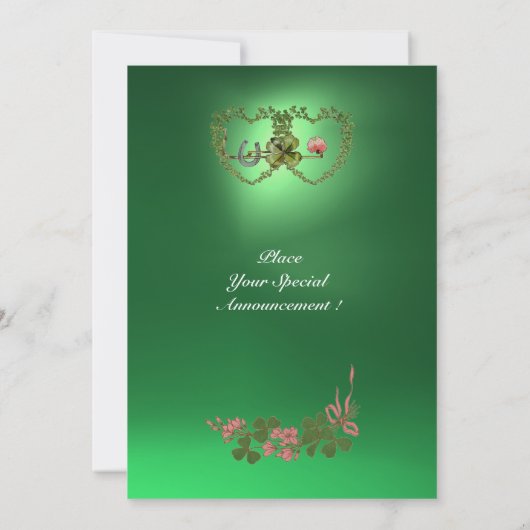 GREEN SHAMROCK HEARTS MONOGRAM oranje groen Aankondiging (Achterkant)