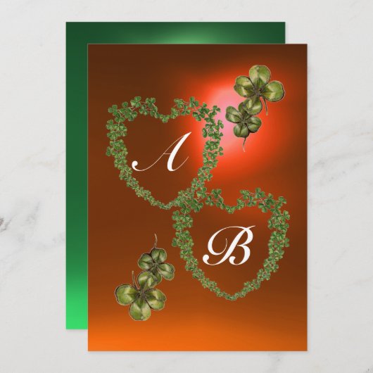 GREEN SHAMROCK HEARTS MONOGRAM oranje groen Aankondiging (Voorkant / Achterkant)