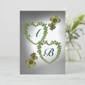 GREEN SHAMROCK HEARTS MONOGRAM oranje groen wit Aankondiging (Staand voorkant)
