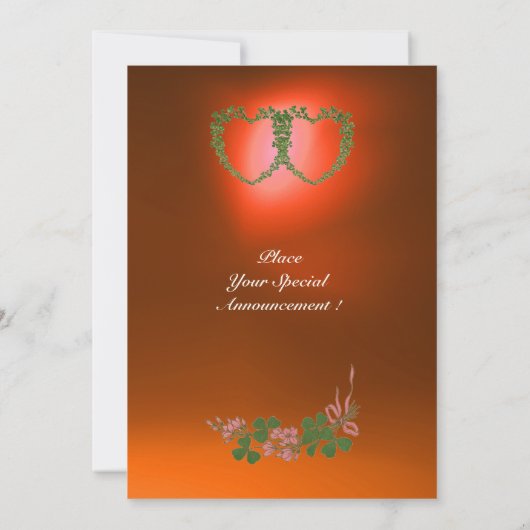 GREEN SHAMROCK HEARTS MONOGRAM oranje groen wit Aankondiging (Achterkant)