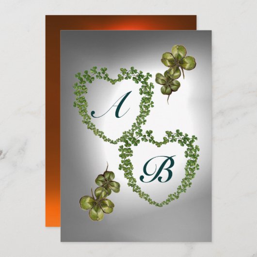 GREEN SHAMROCK HEARTS MONOGRAM oranje groen wit Aankondiging (Voorkant / Achterkant)