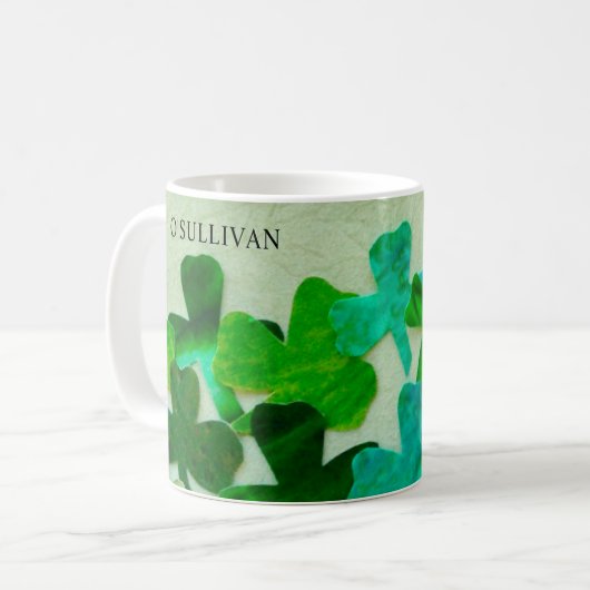 Green Shamrock Irish Custom Name Koffiemok (Voorkant links)