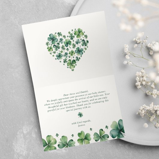 Green Shamrock Lucky Charm Baby shower Bedankkaart
