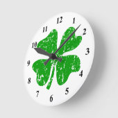 Green shamrock lucky four leaf clover wall clock ronde klok (Hoek)