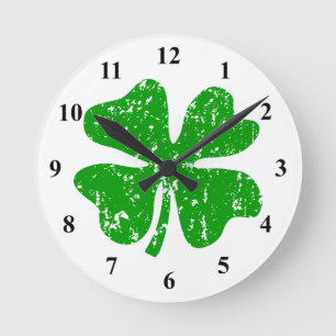 Green shamrock lucky four leaf clover wall clock ronde klok