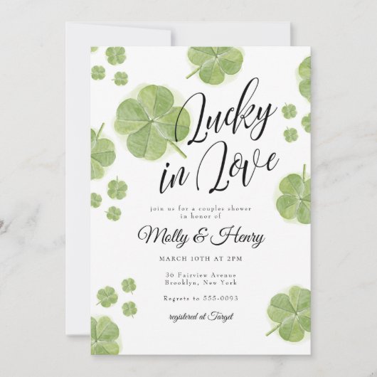 Green Shamrock Lucky in Love Couples Vrijgezellenf Kaart (Voorkant)