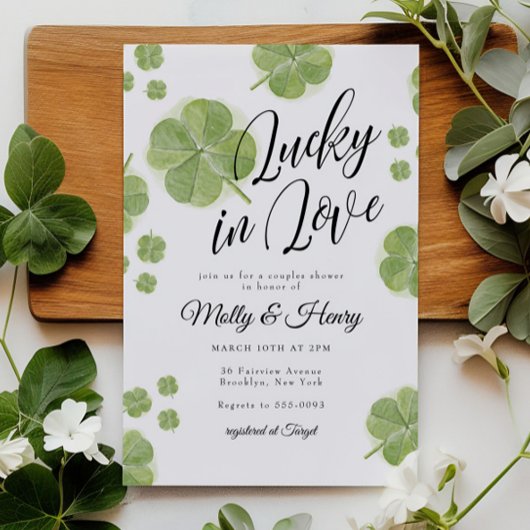 Green Shamrock Lucky in Love Couples Vrijgezellenf Kaart