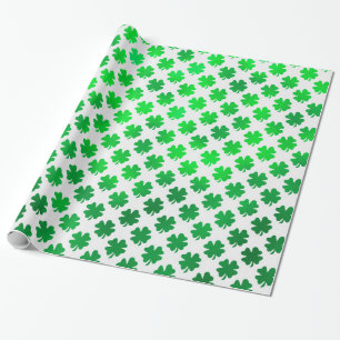Green Shamrock Metallic Faux Four Leaf Clover Cadeaupapier