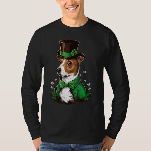 Green shamrock on St Patricks Day Jack Russell Ter T-shirt (Voorkant)