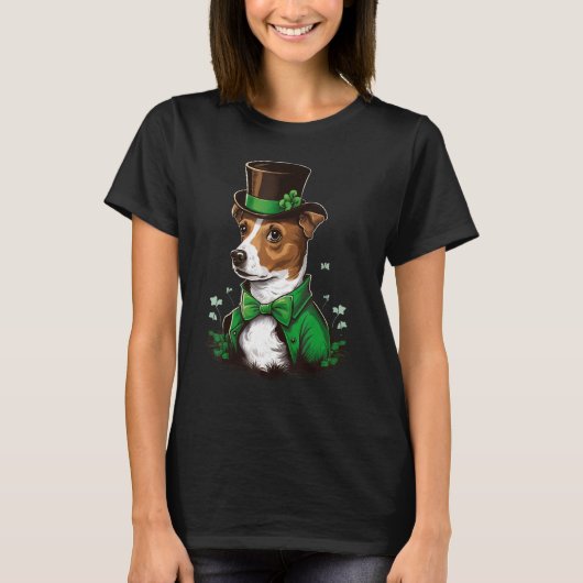 Green shamrock on St Patricks Day Jack Russell Ter T-shirt (Voorkant)