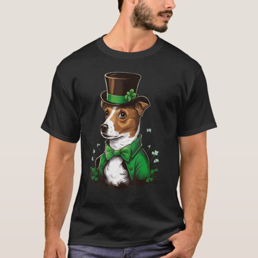 Green shamrock on St Patricks Day Jack Russell Ter T-shirt (Voorkant)