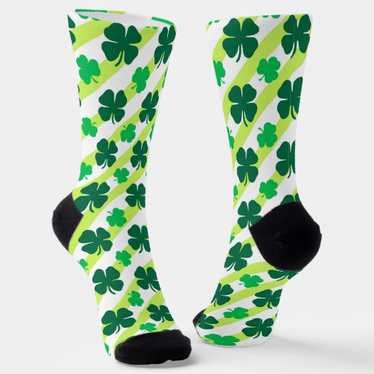Green Shamrock op Stripes Pattern-Sokken Sokken (Gebogen)