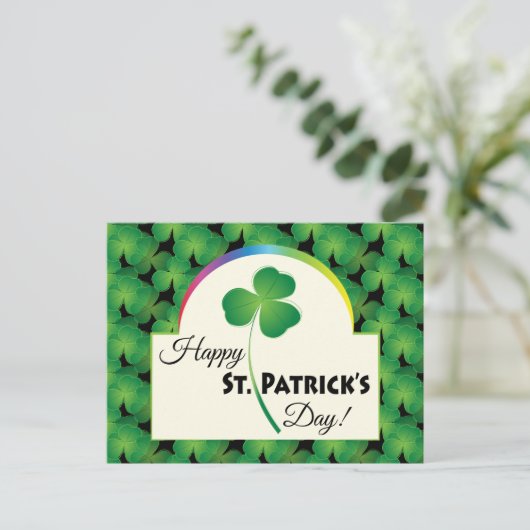 Green Shamrock Pattern, Happy St. Patrick's Day Briefkaart (Staand voorkant)