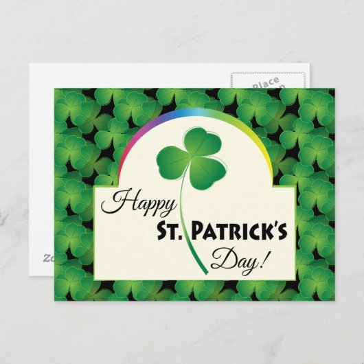 Green Shamrock Pattern, Happy St. Patrick's Day Briefkaart (Voorkant / Achterkant)