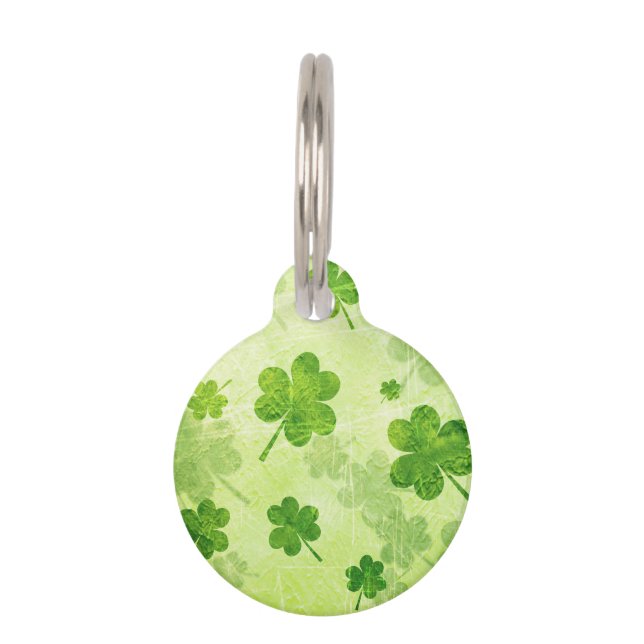 Green Shamrock Pattern Huisdierpenning (Voorkant)