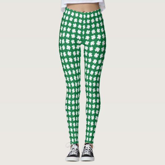 Green Shamrock Pattern St. Patrick's Day Leggings (Voorkant)