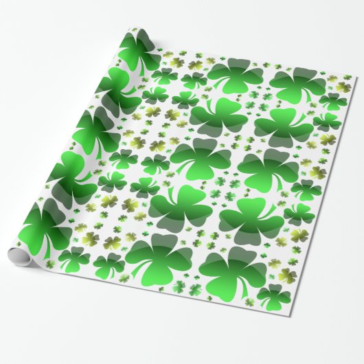 Green Shamrock Pattern White Cadeaupapier (Uitgerold)