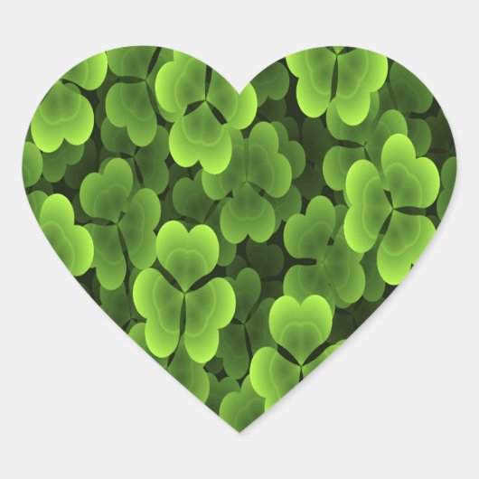 Green Shamrock Plant Pattern Hart Sticker (Voorkant)