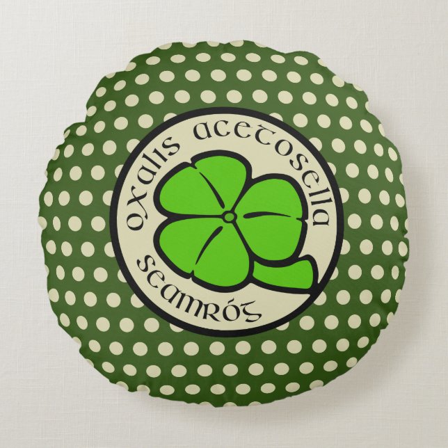 Green Shamrock Saint Patrick's Day Floral Art Rond Kussen (Voorkant)