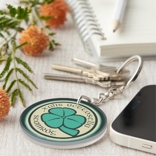 Green Shamrock Saint Patrick's Day Floral Art Sleutelhanger (Voorkant Rechts)