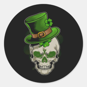 Green Shamrock Skull Irish Ireland Horror St Patri Ronde Sticker