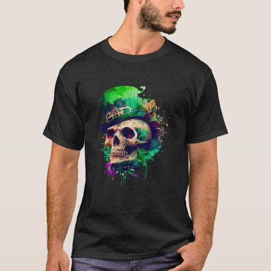 Green Shamrock Skull Irish Ireland St Patricks Day T-shirt (Voorkant)