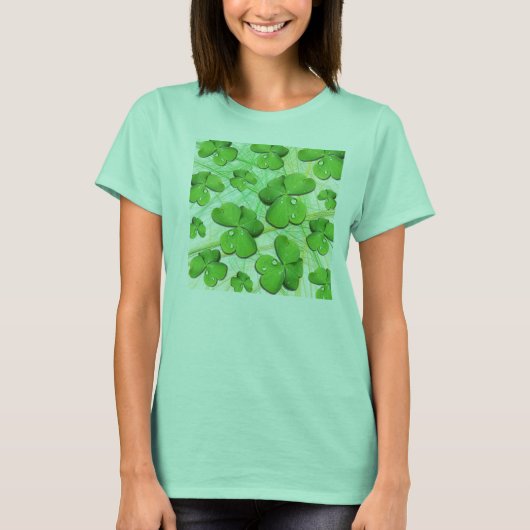 Green Shamrock St Patrick Dames Biologisch T-shirt (Voorkant)