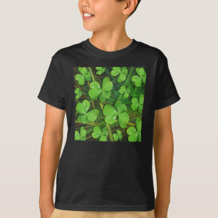 Green Shamrock St Patrick Kinder Dark T-Shirt