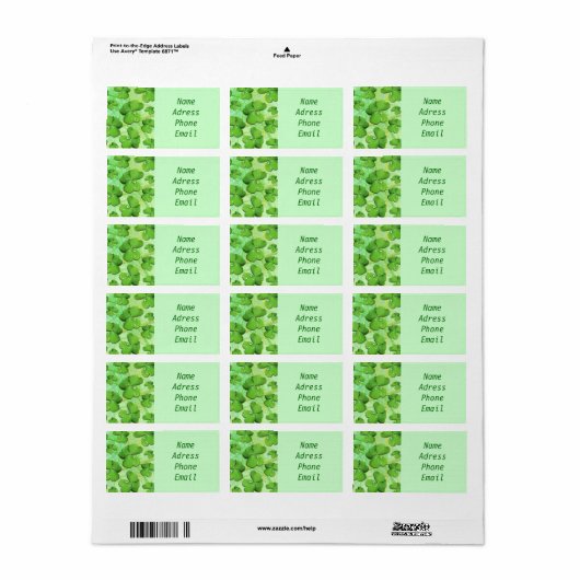 Green Shamrock St Patrick's Day adresetiketten Etiket (Full Sheet)
