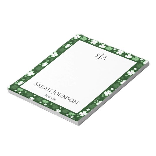 Green Shamrock, St. Patrick's Day Monogram Notitieblok (Linkerzijde)