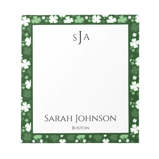Green Shamrock, St. Patrick's Day Monogram Notitieblok (Voorkant)
