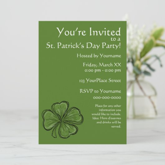 Green Shamrock St. Patrick's Day Party Kaart (Staand voorkant)