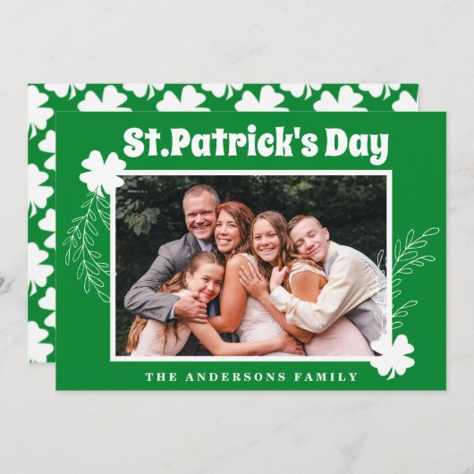 Green Shamrock St patricks day Photo Holiday Card Feestdagenkaart (Voorkant / Achterkant)