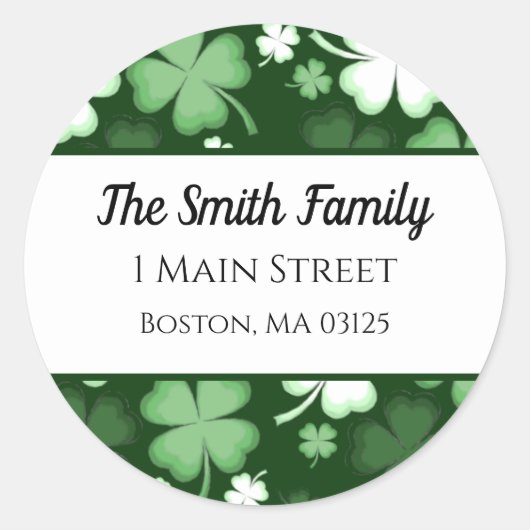 Green Shamrock, St. Patrick's Day Retouradres Ronde Sticker (Voorkant)