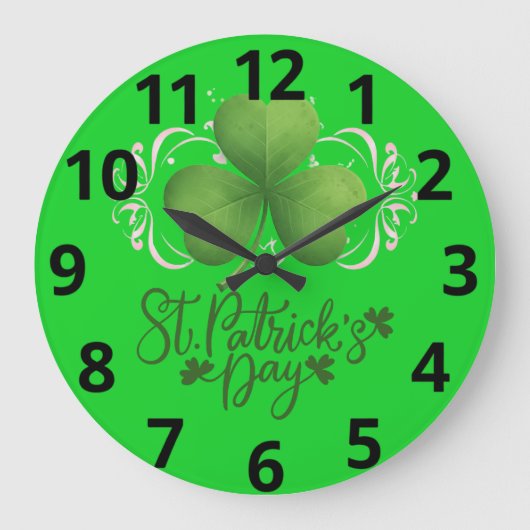 Green Shamrock St. Patrick's Day Wall Clock Grote Klok (Voorkant)