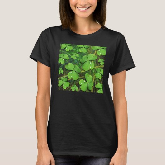 Green Shamrock St Patrick's Women's Black T-Shirt (Voorkant)