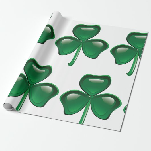 Green Shamrock Three-Leaf Clover Cadeaupapier (Uitgerold)