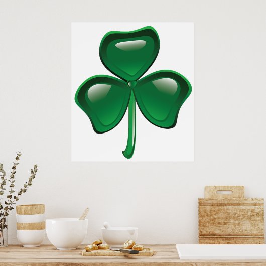 Green Shamrock Three-Leaf Clover Poster (Keuken)