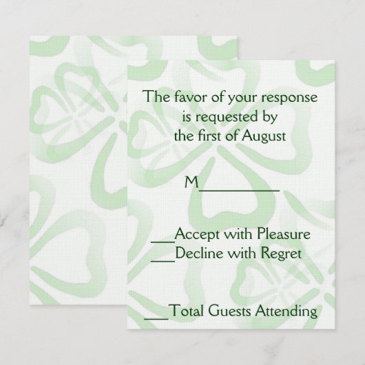 Green Shamrock Wedding RSVP Card (Voorkant / Achterkant)
