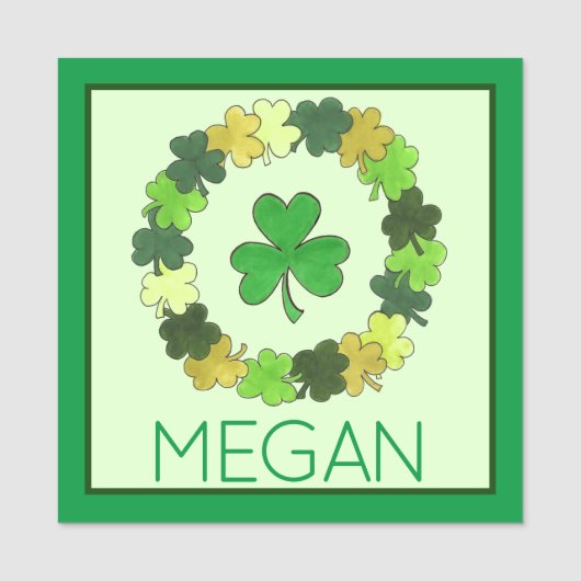 Green Shamrock Wreath Lucky St. Patrick's Day Naamplaatje (Voorkant)