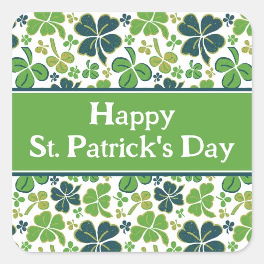 Green Shamrocks Clover Happy St. Patrick's Day Vierkante Sticker (Voorkant)