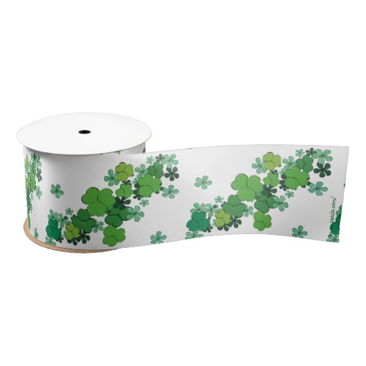 Green Shamrocks & Daisies St Patrick's Ribbon Satijnen Lint (Spoel)